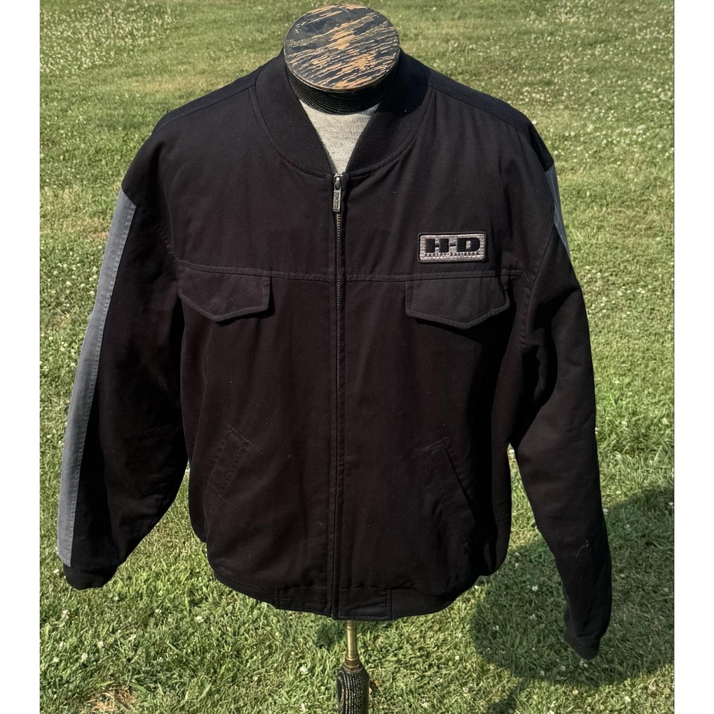 Harley-Davidson Jacket Mens L Black Bomber Embroidered Motorcycle 97077-03VM